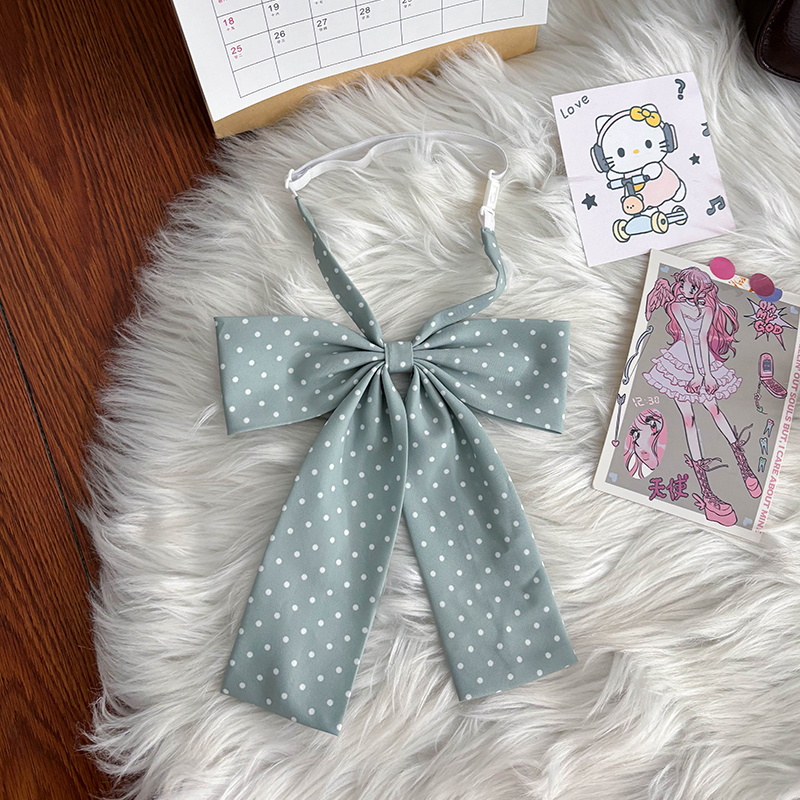 Super Large Polka Dot Bowtie Uniform Accessory - Adjustable Pink Bowknot for Versatile College Style, Cute Pudding Bear Design Super Large Polka Dot Bowtie Uniform Accessory - Adjustable Pink Bowknot for Versatile College Style, Cute Pudding Bear Design
