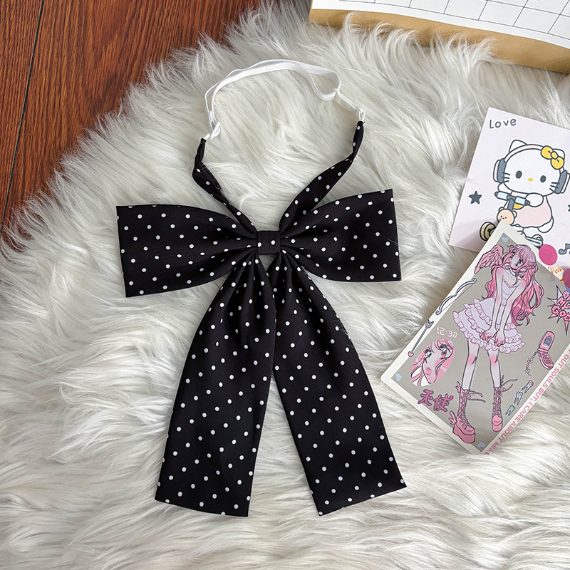 Super Large Polka Dot Bowtie Uniform Accessory - Adjustable Pink Bowknot for Versatile College Style, Cute Pudding Bear Design Super Large Polka Dot Bowtie Uniform Accessory - Adjustable Pink Bowknot for Versatile College Style, Cute Pudding Bear Design