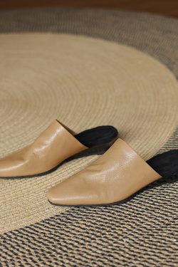 Super Soft Genuine Leather Open-Toe Half Slippers for Women - European & American Ins Fashion, Outdoor Comfort, Casual Style