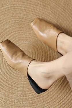 Super Soft Genuine Leather Open-Toe Half Slippers for Women - European & American Ins Fashion, Outdoor Comfort, Casual Style