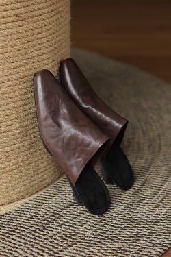 Super Soft Genuine Leather Open-Toe Half Slippers for Women - European & American Ins Fashion, Outdoor Comfort, Casual Style