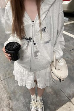 Sweet and Spicy Lace Bow Hoodie Short Jacket for Women - Loose American Style Casual Top, Trendy Y2K Fashion
