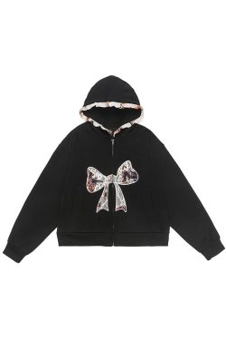 Sweet and Spicy Lace Bow Hoodie Short Jacket for Women - Loose American Style Casual Top, Trendy Y2K Fashion