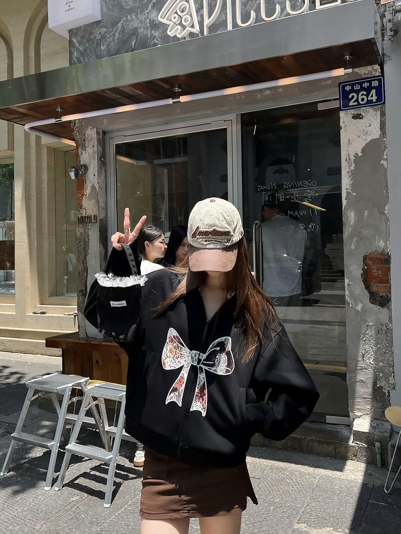 Sweet and Spicy Lace Bow Hoodie Short Jacket for Women - Loose American Style Casual Top, Trendy Y2K Fashion Sweet and Spicy Lace Bow Hoodie Short Jacket for Women - Loose American Style Casual Top, Trendy Y2K Fashion