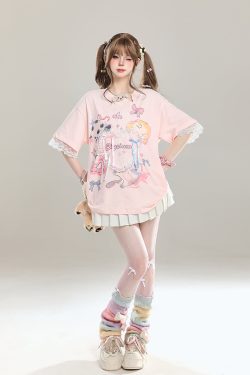 Sweet Bow Print Short Sleeve T-Shirt for Women - Summer 2025 Niche Style, Age-Reducing, Cute and Trendy Fashion Top
