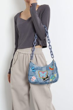 Sweet Cool Cowboy Underarm Bag Women's Y2K Embroidered Chain Crossbody Bag - Trendy Millennium Hot Girl Style