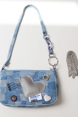 Sweet Cool Heart Cowboy Underarm Bag for Women - Y2K Chain Crossbody Bag, Trendy 90s Style, Unique Niche Design