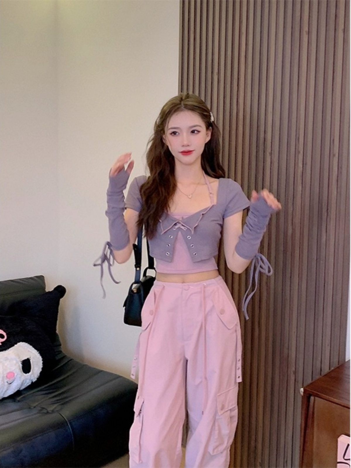 Sweet Cool Spicy Girl Halter Neck Short Sleeve Cardigan and Crop Top Two-Piece Set - Unique Korean Style Women's Fashion Sweet Cool Spicy Girl Halter Neck Short Sleeve Cardigan and Crop Top Two-Piece Set - Unique Korean Style Women's Fashion