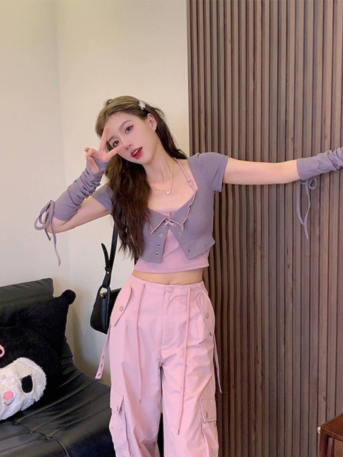 Sweet Cool Spicy Girl Halter Neck Short Sleeve Cardigan and Crop Top Two-Piece Set - Unique Korean Style Women's Fashion Sweet Cool Spicy Girl Halter Neck Short Sleeve Cardigan and Crop Top Two-Piece Set - Unique Korean Style Women's Fashion