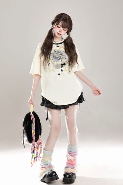 Sweet Floral Lace Print Short-Sleeve T-Shirt for Women, Slim Fit Summer 2025 Cute Half-Sleeve Top, Perfect for Y2K Style