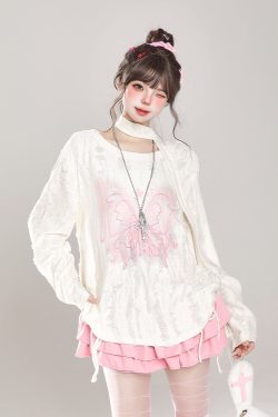 Sweet Girl Butterfly Embroidery Long Sleeve T-Shirt Sun Protection Cover-Up for Women - Spring Summer Loose Top for Lazy Style