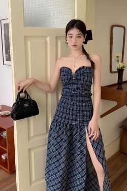 Sweet Pink Checkered Strapless Fitted Dress - High-End Feel, Niche Design, Hot Girl Style, Trendy 90s Inspired Fashion