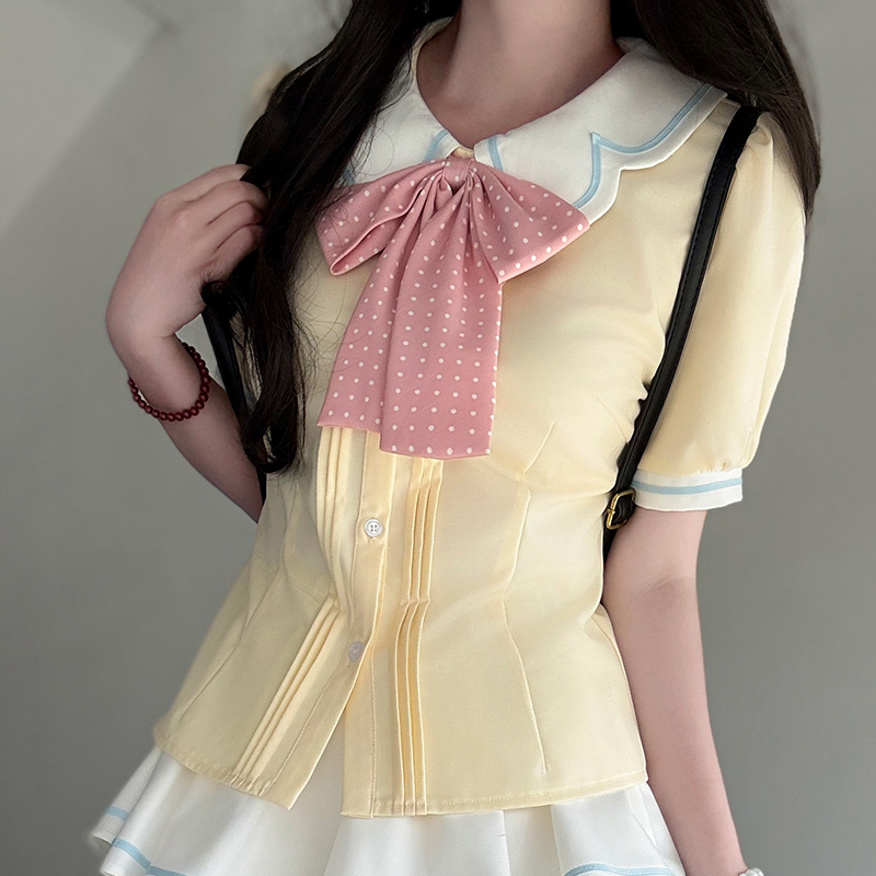 Sweet Style Short Sleeve Sailor Suit Set with Cake Skirt - 2025 Summer Pudding Bear JK Uniform Fashion for Y2K & Korean Style Lovers Sweet Style Short Sleeve Sailor Suit Set with Cake Skirt - 2025 Summer Pudding Bear JK Uniform Fashion for Y2K & Korean Style Lovers