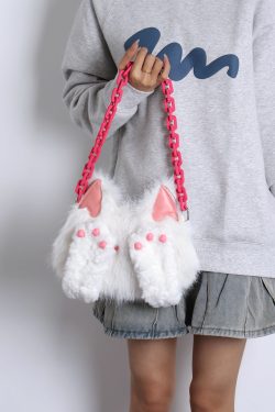 Sweet White Face-Covering Cat Bag - Cute Plush Shoulder Crossbody Bag for Y2K and Korean Style Lovers