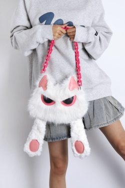 Sweet White Face-Covering Cat Bag - Cute Plush Shoulder Crossbody Bag for Y2K and Korean Style Lovers
