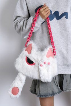 Sweet White Face-Covering Cat Bag - Cute Plush Shoulder Crossbody Bag for Y2K and Korean Style Lovers