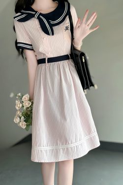 Sweetheart Pudding Bear JK Uniform College Style Dress with Butterfly Collar - Slimming Summer Dress for Women