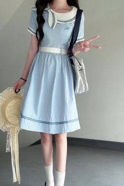 Sweetheart Pudding Bear JK Uniform College Style Dress with Butterfly Collar - Slimming Summer Dress for Women