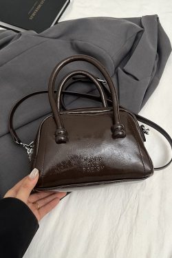 Textured Bowling Bag for Women - Stylish Small Handbag, 2025 Trendy Crossbody Shoulder Bag for Everyday Fashion