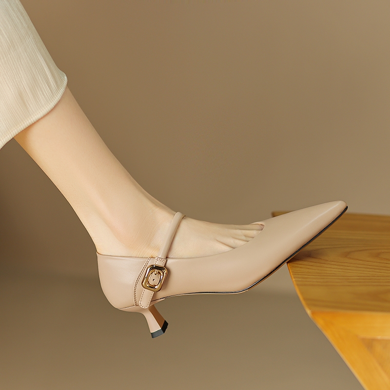 Textured Cowhide Non-Slip Stiletto Heels - 2025 Spring/Summer Pointed Toe Leather Pumps for Elegant Style Textured Cowhide Non-Slip Stiletto Heels - 2025 Spring/Summer Pointed Toe Leather Pumps for Elegant Style