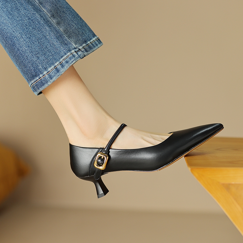 Textured Cowhide Non-Slip Stiletto Heels - 2025 Spring/Summer Pointed Toe Leather Pumps for Elegant Style Textured Cowhide Non-Slip Stiletto Heels - 2025 Spring/Summer Pointed Toe Leather Pumps for Elegant Style