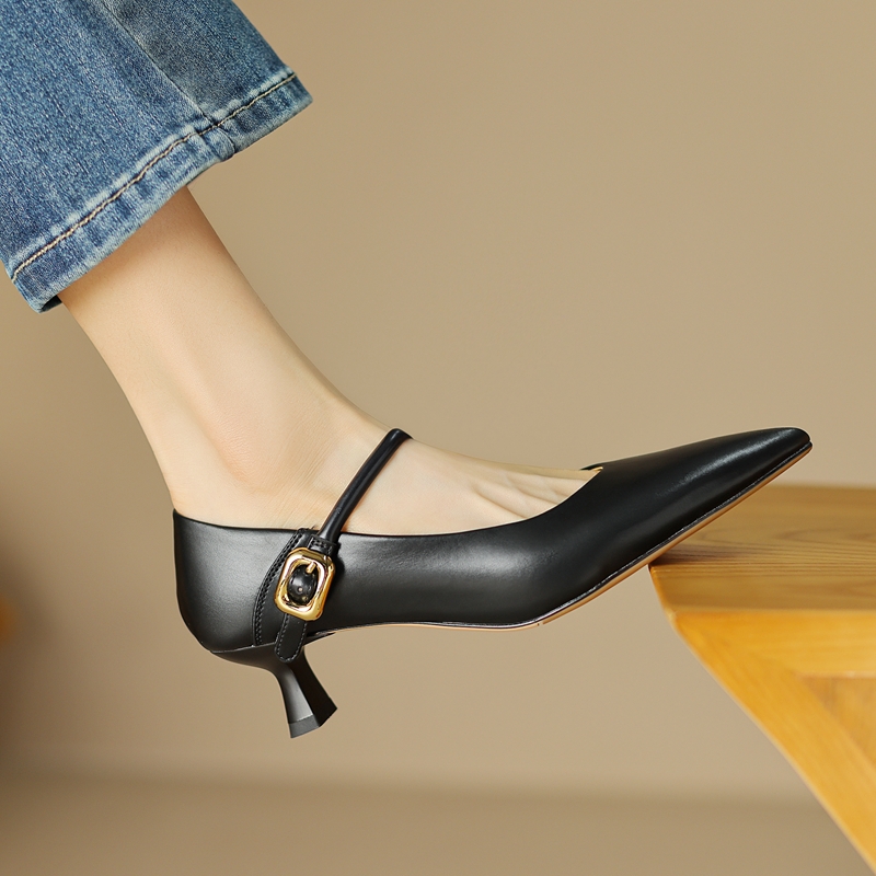 Textured Cowhide Non-Slip Stiletto Heels - 2025 Spring/Summer Pointed Toe Leather Pumps for Elegant Style Textured Cowhide Non-Slip Stiletto Heels - 2025 Spring/Summer Pointed Toe Leather Pumps for Elegant Style