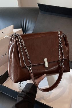 Textured High-End Tote Bag with Shiny Chain Shoulder Strap - Stylish Versatile Commuting School Bag for 2025