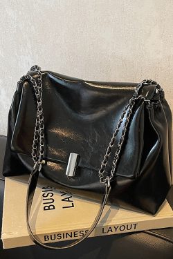 Textured High-End Tote Bag with Shiny Chain Shoulder Strap - Stylish Versatile Commuting School Bag for 2025