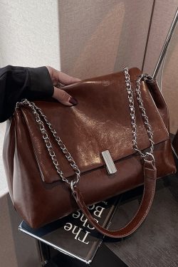 Textured High-End Tote Bag with Shiny Chain Shoulder Strap - Stylish Versatile Commuting School Bag for 2025