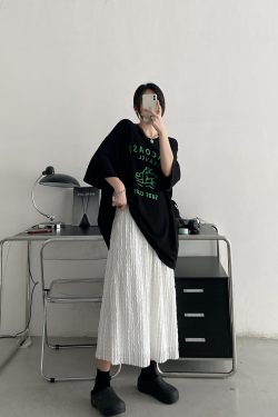 Textured Pleated Midi Skirt for Women - High-Waisted A-Line Design, Loose Fit, Perfect for Spring and Summer Fashion