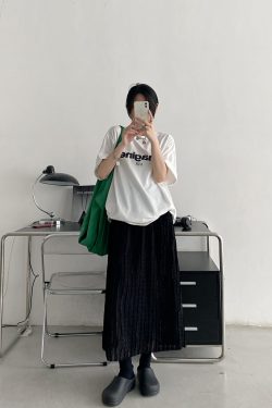 Textured Pleated Midi Skirt for Women - High-Waisted A-Line Design, Loose Fit, Perfect for Spring and Summer Fashion