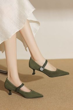Textured Suede Kitten-Heel Shallow Mouth Shoes for Women - Elegant Pointed High Heels in French Fashion Style