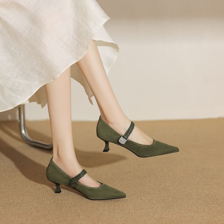 Textured Suede Kitten-Heel Shallow Mouth Shoes for Women - Elegant Pointed High Heels in French Fashion Style Textured Suede Kitten-Heel Shallow Mouth Shoes for Women - Elegant Pointed High Heels in French Fashion Style