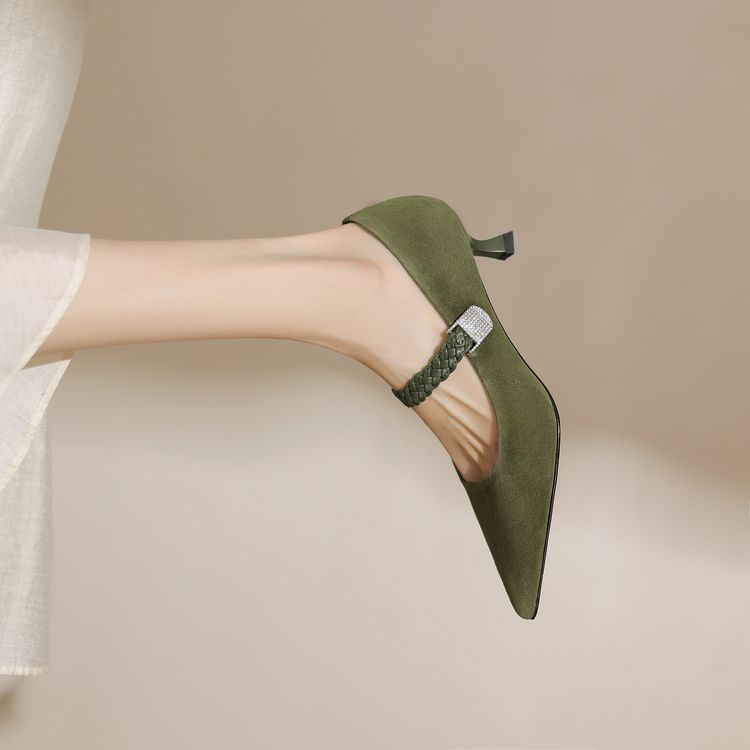 Textured Suede Kitten-Heel Shallow Mouth Shoes for Women - Elegant Pointed High Heels in French Fashion Style Textured Suede Kitten-Heel Shallow Mouth Shoes for Women - Elegant Pointed High Heels in French Fashion Style