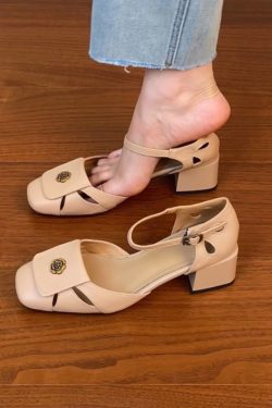 Thick-Heeled Open-Toe Sandals for Women - Hollow Design, Camellia Style, Summer 2025 Trendy High Heels