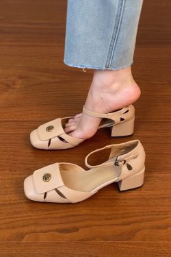 Thick-Heeled Open-Toe Sandals for Women - Hollow Design, Camellia Style, Summer 2025 Trendy High Heels