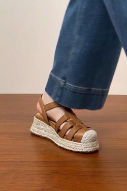 Thick Sole Open-Toe Sandals for Women - Summer 2025 Roman Style Hollow Pig Cage Cowhide Footwear