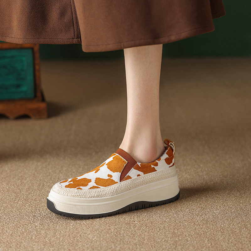 Thick-Soled Color-Blocked Loafers for Women - Genuine Leather, Comfortable Soft Sole, Italian-Style, Horsehair Design Thick-Soled Color-Blocked Loafers for Women - Genuine Leather, Comfortable Soft Sole, Italian-Style, Horsehair Design