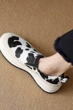 Thick-Soled Color-Blocked Loafers for Women - Genuine Leather, Comfortable Soft Sole, Italian-Style, Horsehair Design