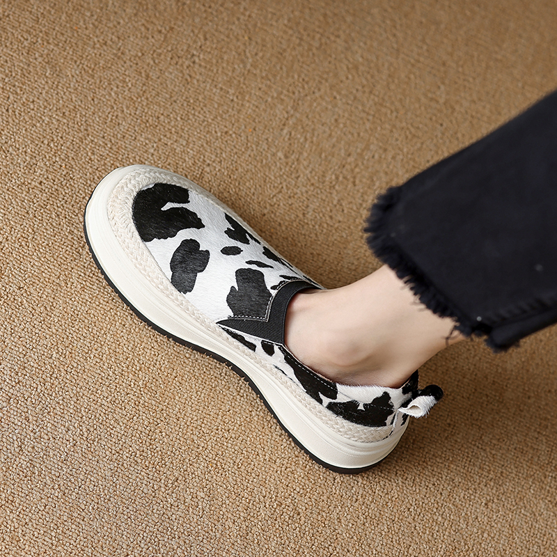 Thick-Soled Color-Blocked Loafers for Women - Genuine Leather, Comfortable Soft Sole, Italian-Style, Horsehair Design Thick-Soled Color-Blocked Loafers for Women - Genuine Leather, Comfortable Soft Sole, Italian-Style, Horsehair Design