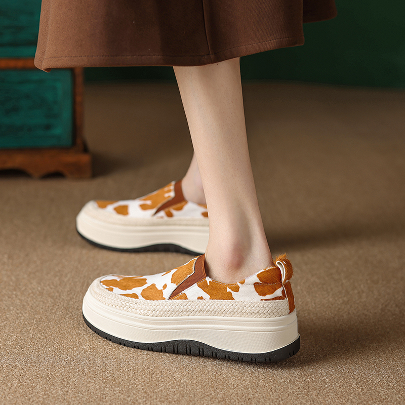 Thick-Soled Color-Blocked Loafers for Women - Genuine Leather, Comfortable Soft Sole, Italian-Style, Horsehair Design Thick-Soled Color-Blocked Loafers for Women - Genuine Leather, Comfortable Soft Sole, Italian-Style, Horsehair Design