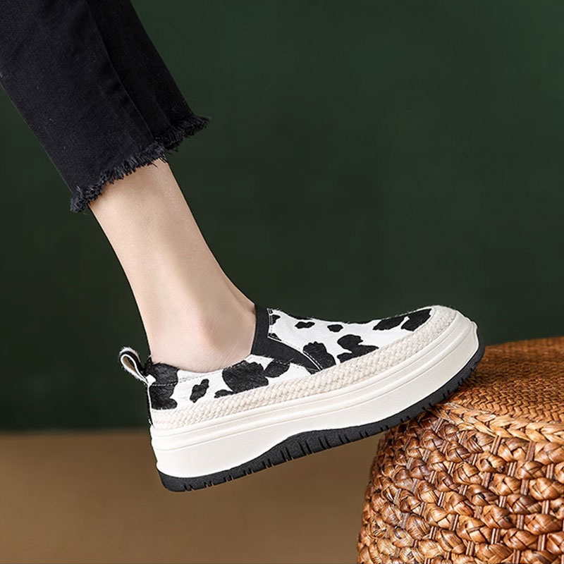 Thick-Soled Color-Blocked Loafers for Women - Genuine Leather, Comfortable Soft Sole, Italian-Style, Horsehair Design Thick-Soled Color-Blocked Loafers for Women - Genuine Leather, Comfortable Soft Sole, Italian-Style, Horsehair Design