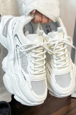 Thick-Soled Dad Shoes for Women - 2025 New Style Mesh Breathable Casual Sneakers - Versatile Soft-Soled White Sports Footwear