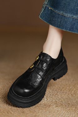 Thick-Soled Deep-Cut Leather Loafers for Women, 2025 Spring Fashion, Sheepskin Camellia Design, Trendy Y2K Style