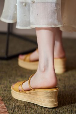 Thick-Soled Genuine Leather Wedge Sandals for Women - Fashionable High-Heeled Platform Slippers, Summer Style
