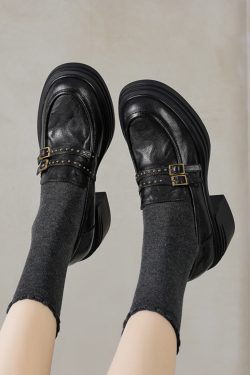 Thick-Soled High Heeled Loafers for Women - Sheepskin Buckle Design, 2025 Summer Style, Trendy Footwear, Chic Comfort