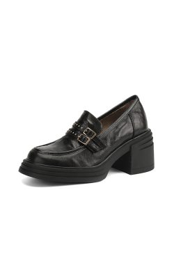 Thick-Soled High Heeled Loafers for Women - Sheepskin Buckle Design, 2025 Summer Style, Trendy Footwear, Chic Comfort