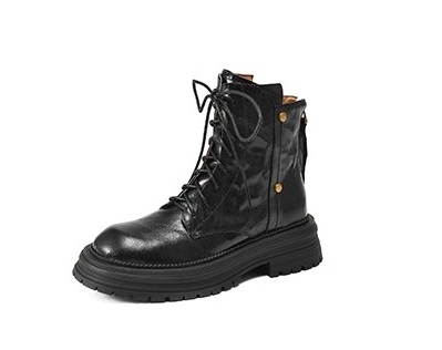 Thick-Soled Lace-Up Brown Martin Boots for Women - Small Lambskin Round-Toe Short Boots for Autumn Winter 2024