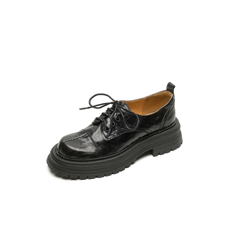 Thick-Soled Lace-Up Flats for Women, Deep Mouth Round-Toe Loafers, Sheepskin Leather, Spring 2025, Stylish Casual Footwear Thick-Soled Lace-Up Flats for Women, Deep Mouth Round-Toe Loafers, Sheepskin Leather, Spring 2025, Stylish Casual Footwear