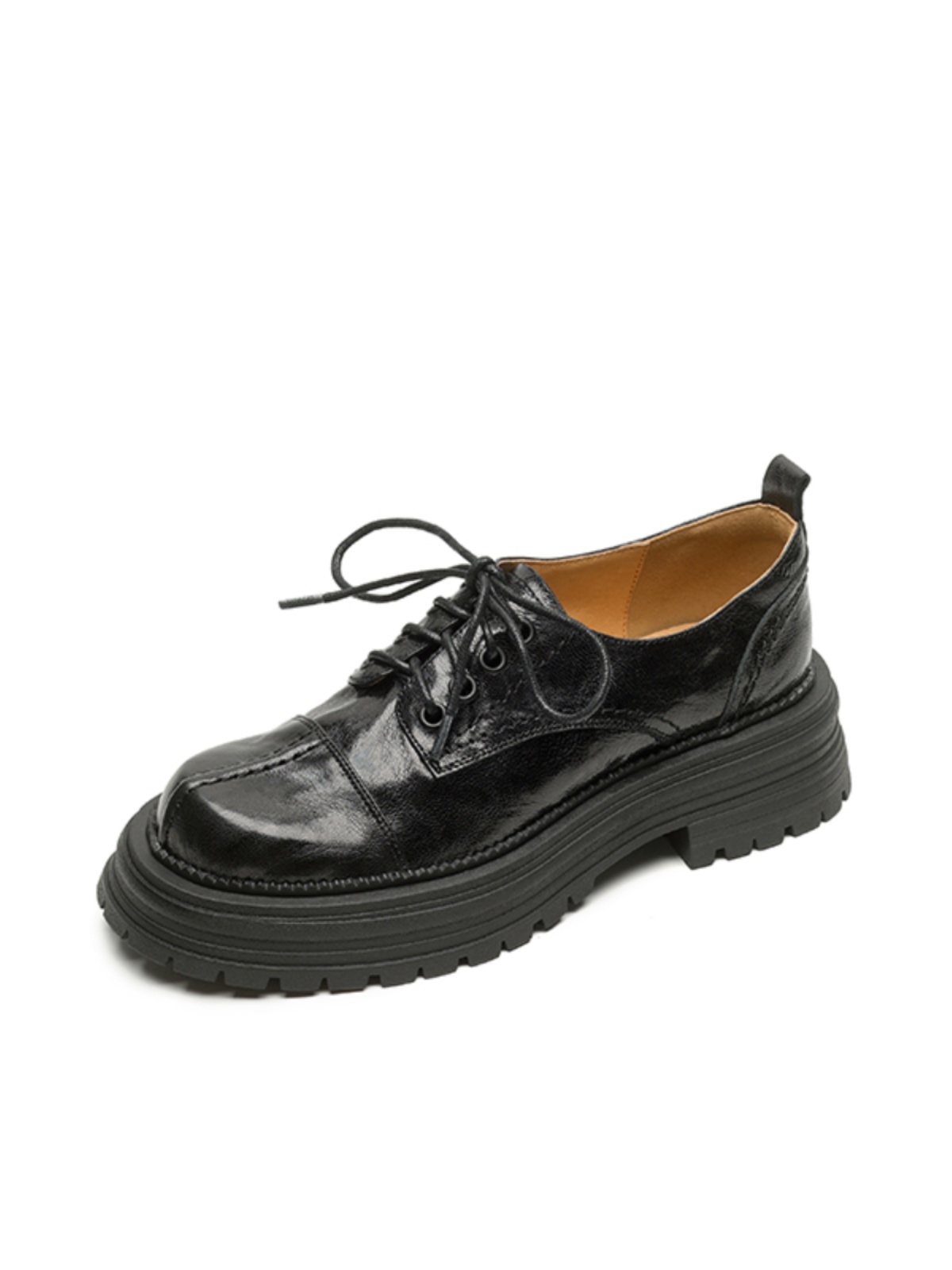 Thick-Soled Lace-Up Flats for Women, Deep Mouth Round-Toe Loafers, Sheepskin Leather, Spring 2025, Stylish Casual Footwear Thick-Soled Lace-Up Flats for Women, Deep Mouth Round-Toe Loafers, Sheepskin Leather, Spring 2025, Stylish Casual Footwear